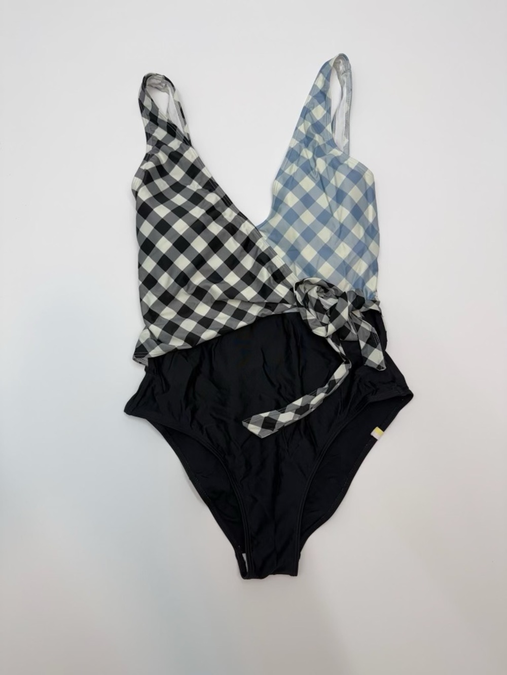 summersalt Two-Tone Gingham Wrap One-Piece Swimsuit - Black & Light Blue